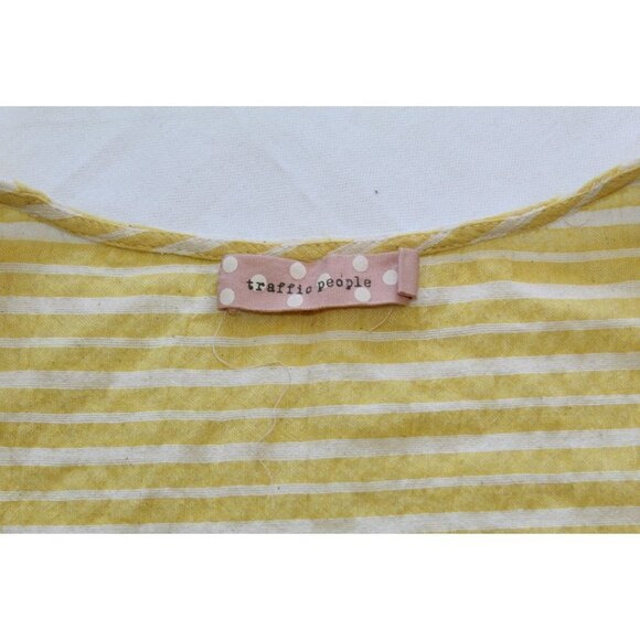 Traffic People Striped Yellow Cozy Midi dress Size M shapeless grandma core - Picture 7 of 11